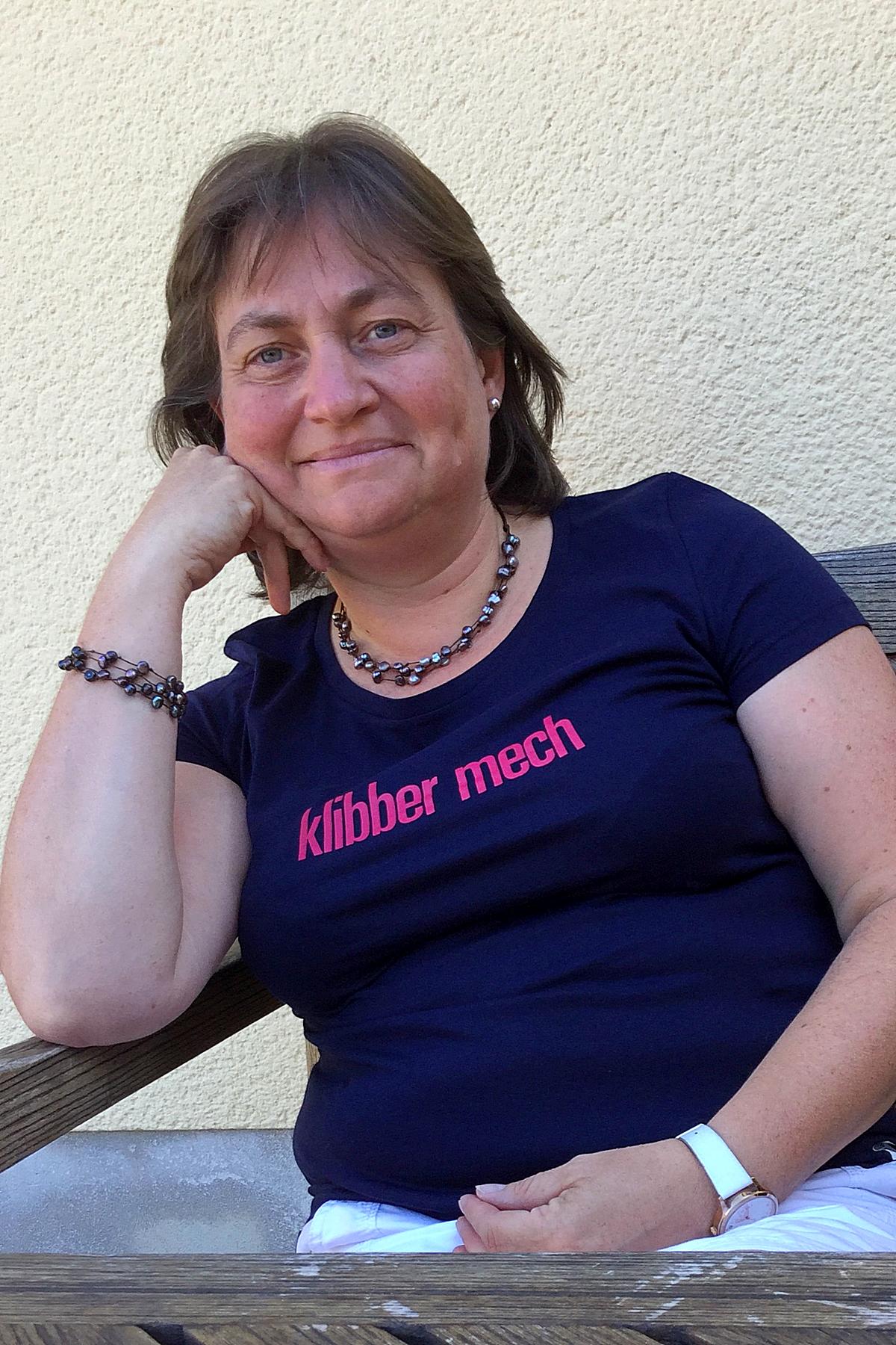 WOMEN'S T-SHIRT "klibber mech": Shirt colour "French navy", Print "red"