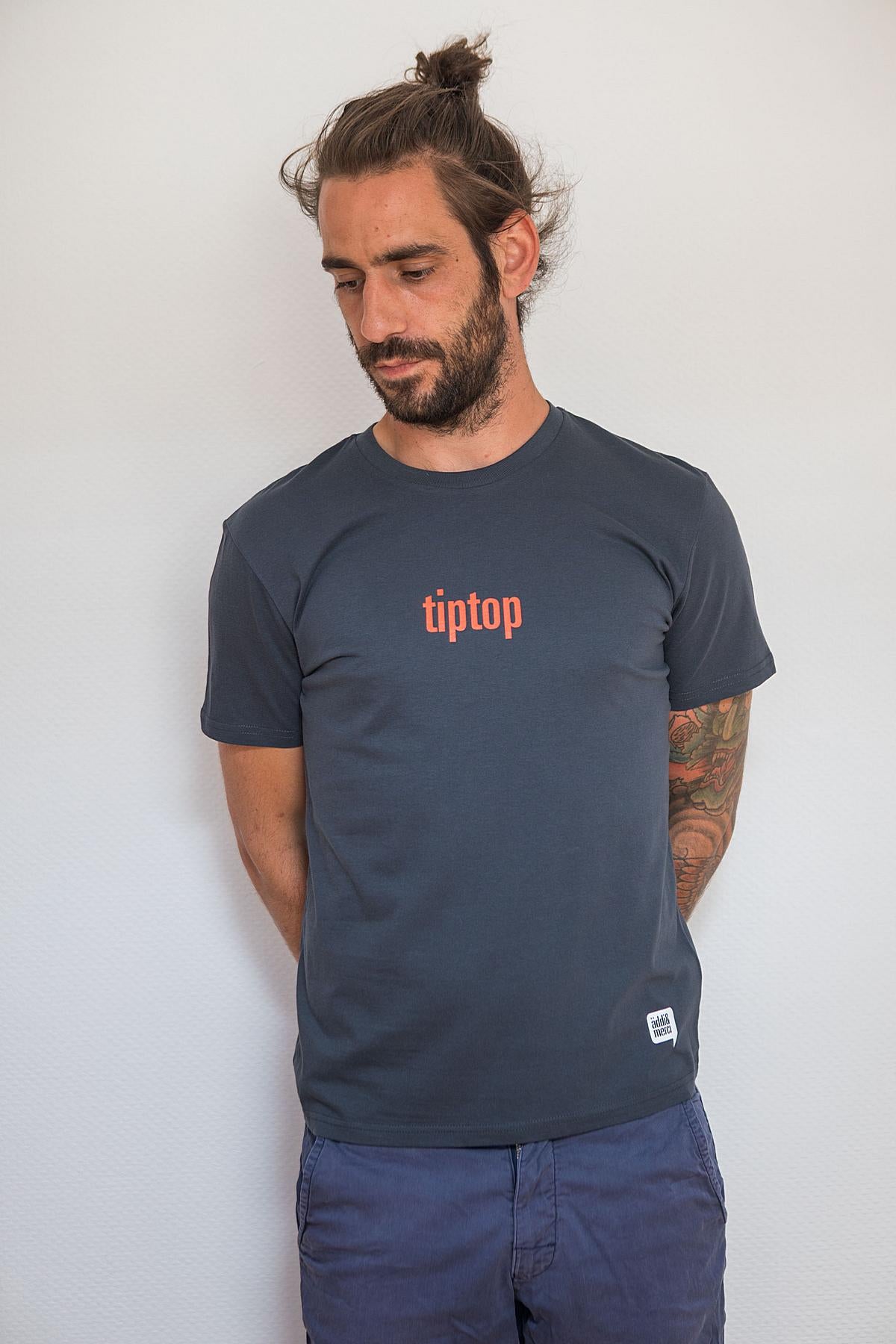 UNISEX T-SHIRT „tiptop“: Shirt colour „Indian ink grey“, Print „Red“